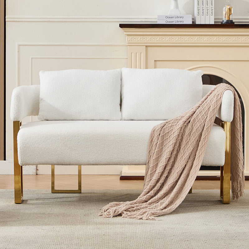 Modern White Teddy Upholstered Loveseat with Gold Metal Legs