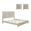 Modern Beige Solid Wood King Bed and 2 Nightstands Set