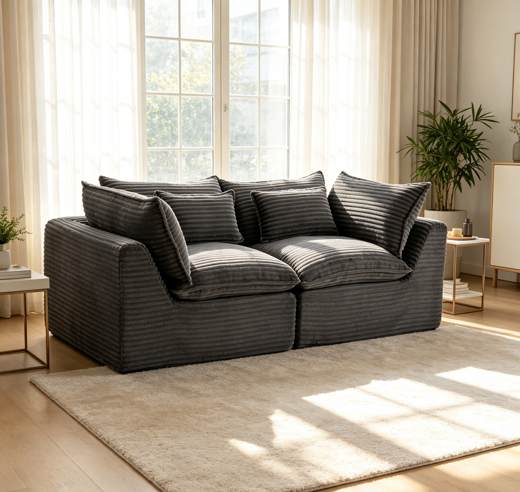 74.8-Inch Antique Gray Corduroy Cloud Modular Sectional Sofa